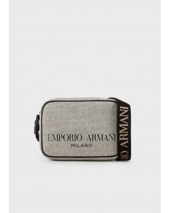 EMPORIO ARMANI - Camera Case Canvas Shoulder Bag- Dark Brown/Leather