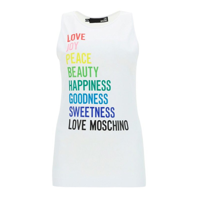 LOVE MOSCHINO-Multicolor Logo Printed Tank Top - White