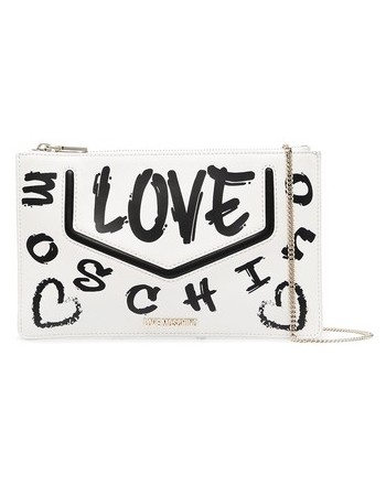 LOVE MOSCHINO - Graffiti Logo Clutch Bag -White/ Black