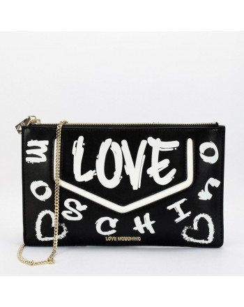LOVE MOSCHINO - Graffiti Logo Clutch Bag -Black/White