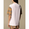 BURBERRY - Cotton T-shirt with check sleeves - White