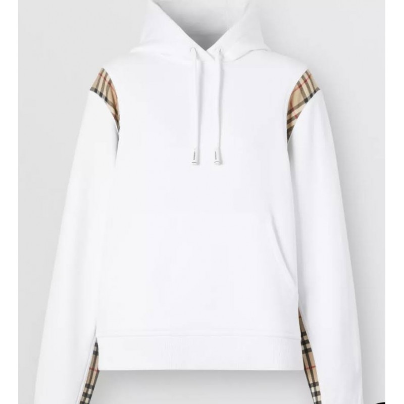 BURBERRY - Oversized sweatshirt with hood and check inserts - White