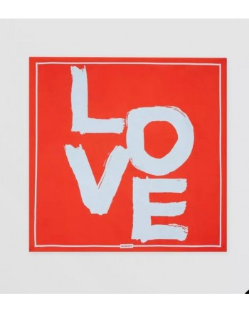 BURBERRY - Foulard in seta con stampa Love - Rosso/Cielo