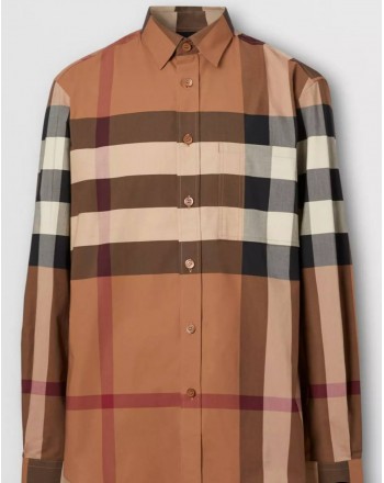BURBERRY - Camicia in  cotone stretch  motivo tartan - Birch Brown Check