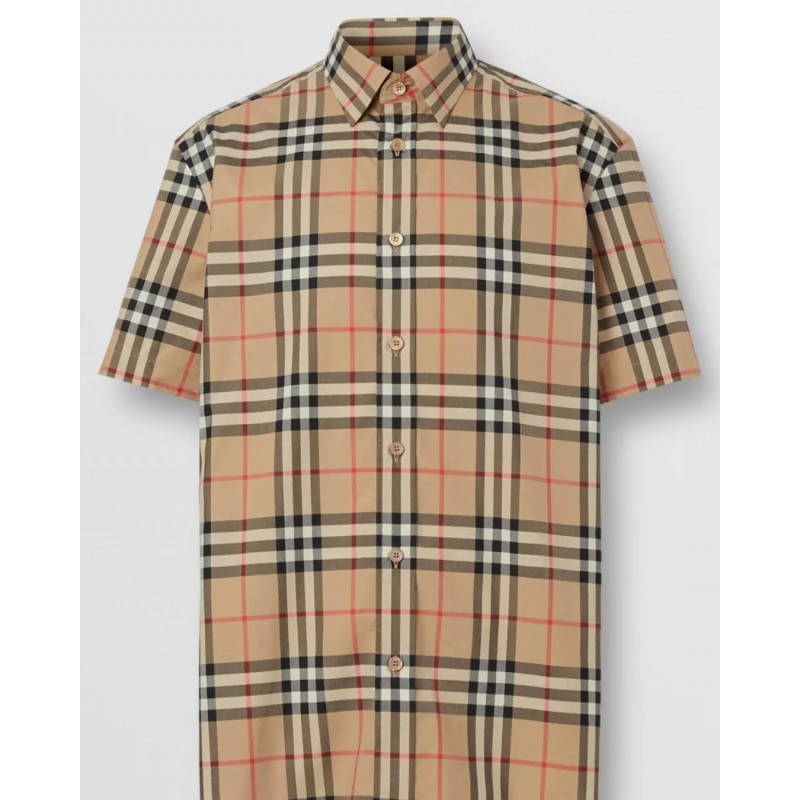 BURBERRY - Checked short sleeve shirt - Archive Beige