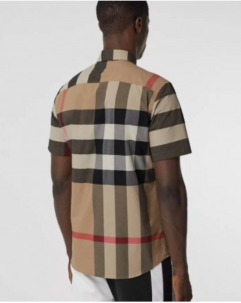 BURBERRY - Short-sleeved shirt with check pattern - Archive Beige