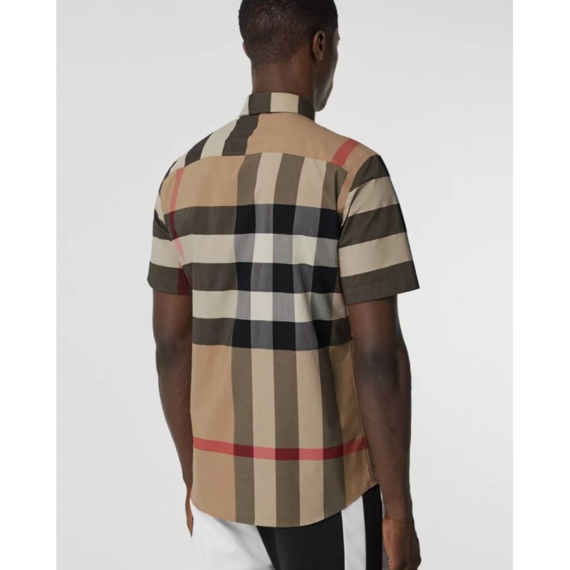 BURBERRY - Short-sleeved shirt with check pattern - Archive Beige