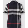 BURBERRY - Short Sleeve Shirt With Check -Navy Check Pattern