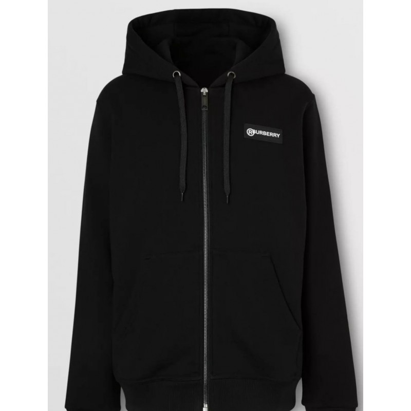BURBERRY - Hooded sweatshirt with inserts and logo print - Black