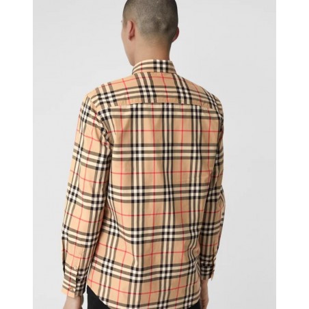 Sale BURBERRY Cotton poplin shirt with check pattern Archive Beige -20% ...