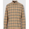 BURBERRY - Camicia in cotone stretch con motivo check in miniatura - Archive Beige