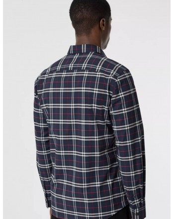 BURBERRY - Stretch Cotton Shirt With Miniature Check Pattern - Navy Check