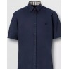 BURBERRY - Short Sleeved Stretch Cotton Shirt With Monogram - Navy