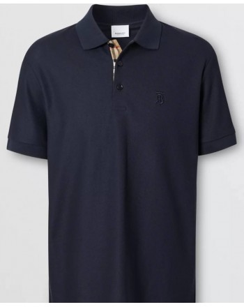 BURBERRY - Cotton Piqué Polo Shirt With Monogram Motif - Navy