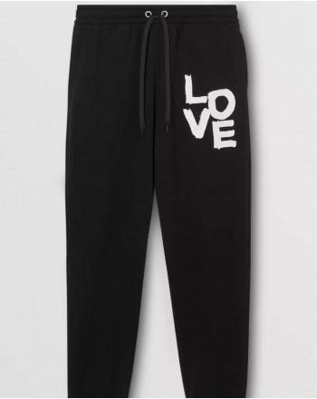 BURBERRY - Pantaloni da jogging in cotone con scritta Love - Nero