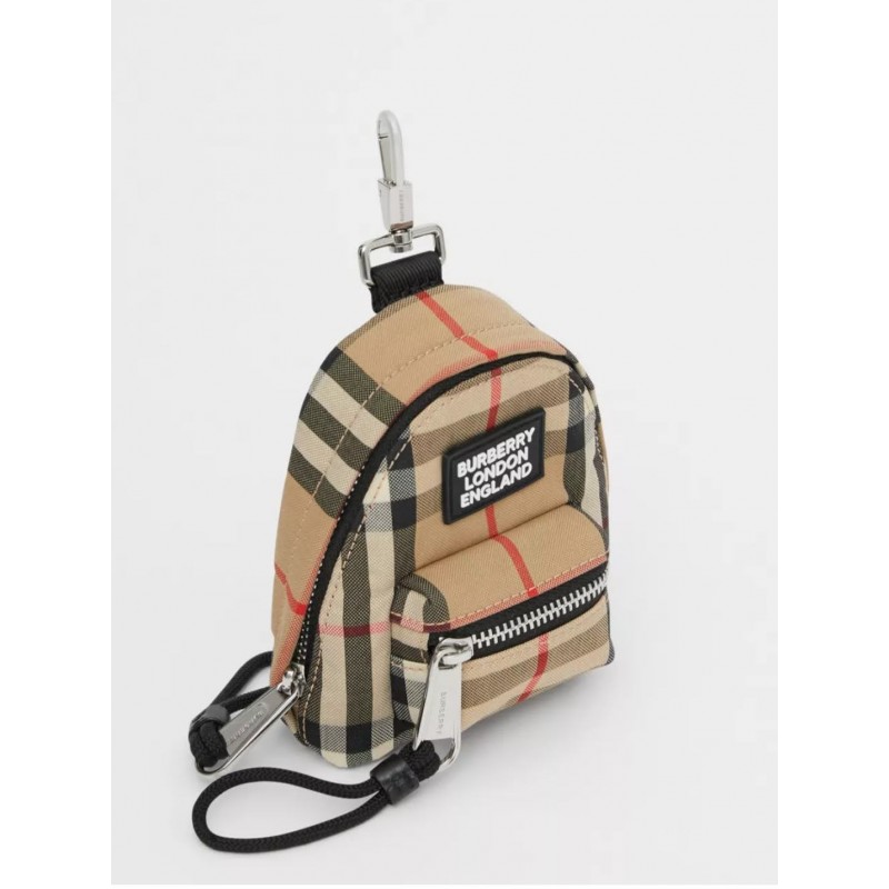 BURBERRY - Charm backpack with check pattern - Archive Beige