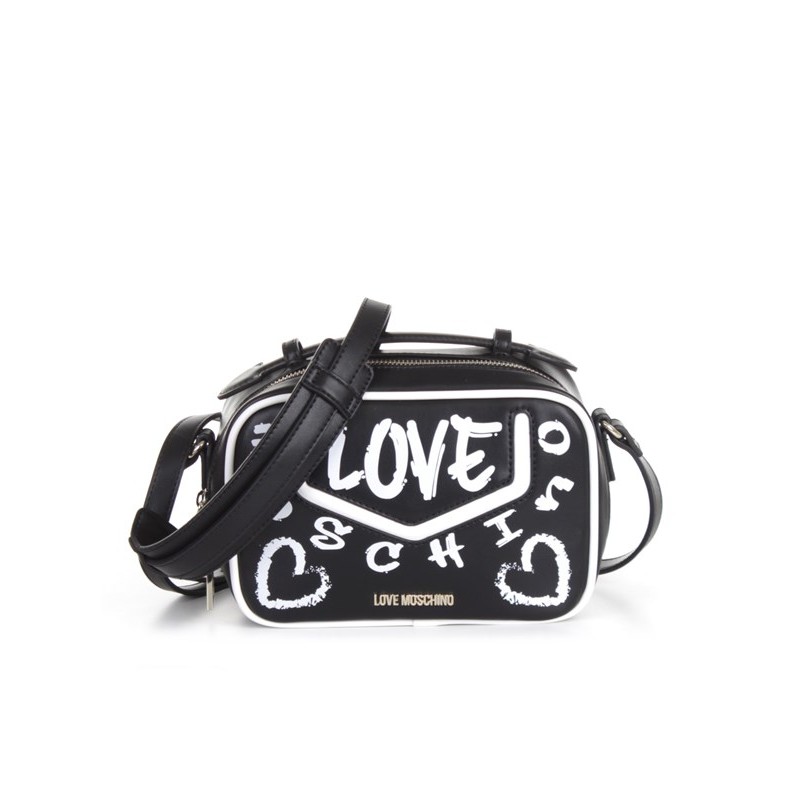 LOVE MOSCHINO - Graffiti Logo Shoulder Bag -White/Black