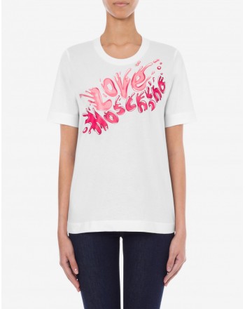 LOVE MOSCHINO - T-Shirt Stampa SPLASH LOGO - Bianco/Rosa