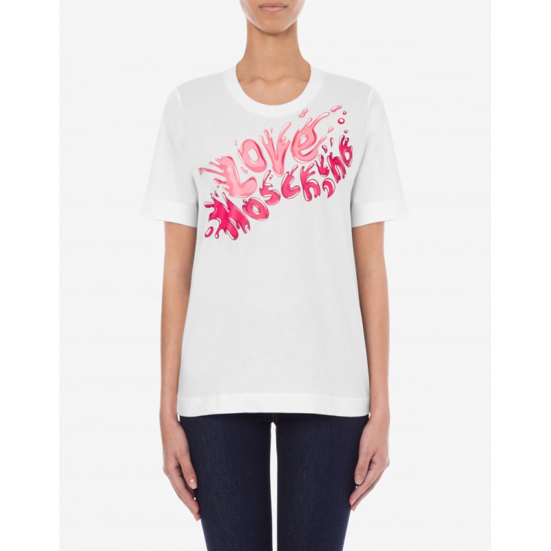 LOVE MOSCHINO - SPLASH LOGO Printed T-Shirt -White/Pink