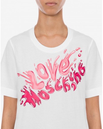 LOVE MOSCHINO - T-Shirt Stampa SPLASH LOGO - Bianco/Rosa