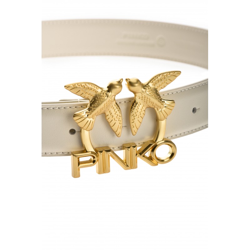 PINKO -  LOVE BIRDS LOGO Leather Belt - Ivory -