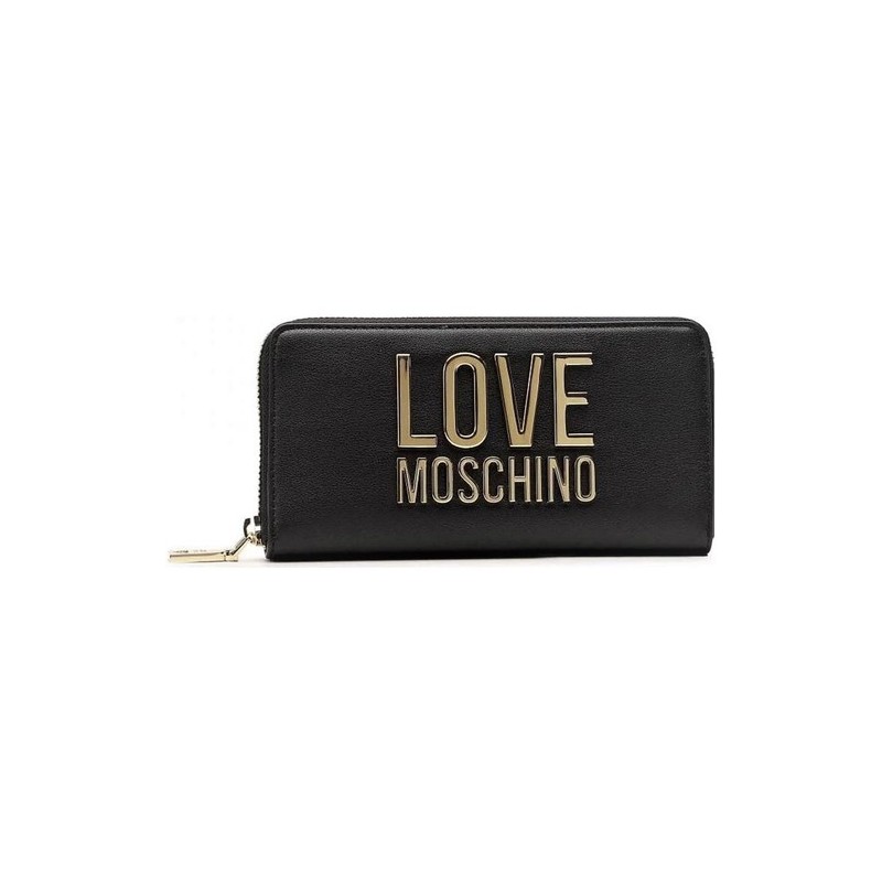 LOVE MOSCHINO - Gold Metal Logo Love Moschino Wallet - BLACK -