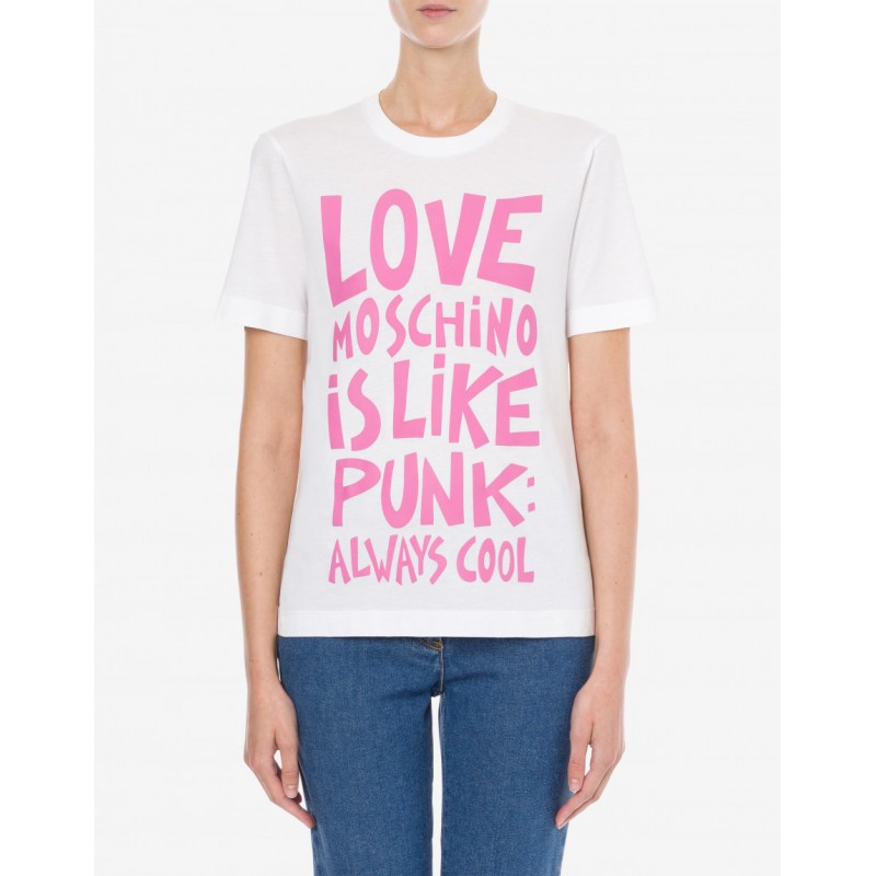 LOVE MOSCHINO T- shirt in jersey PUNK SLOGAN - Bianco