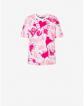 LOVE MOSCHINO - T-Shirt Stampa SPLASH LOGO - Bianco/rosa