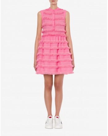 LOVE MOSCHINO - Embroidered canvas dress with fringes - Pink
