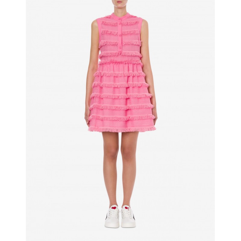 LOVE MOSCHINO - Embroidered canvas dress with fringes - Pink