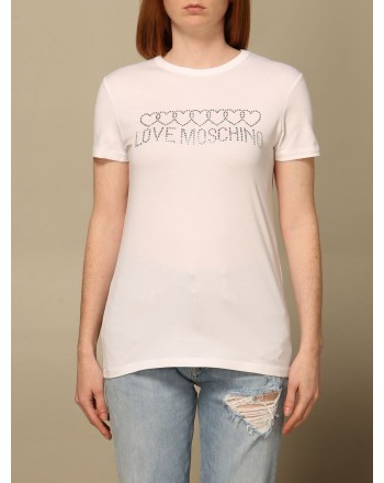 LOVE MOSCHINO - T-shirt con logo di strass - Bianco