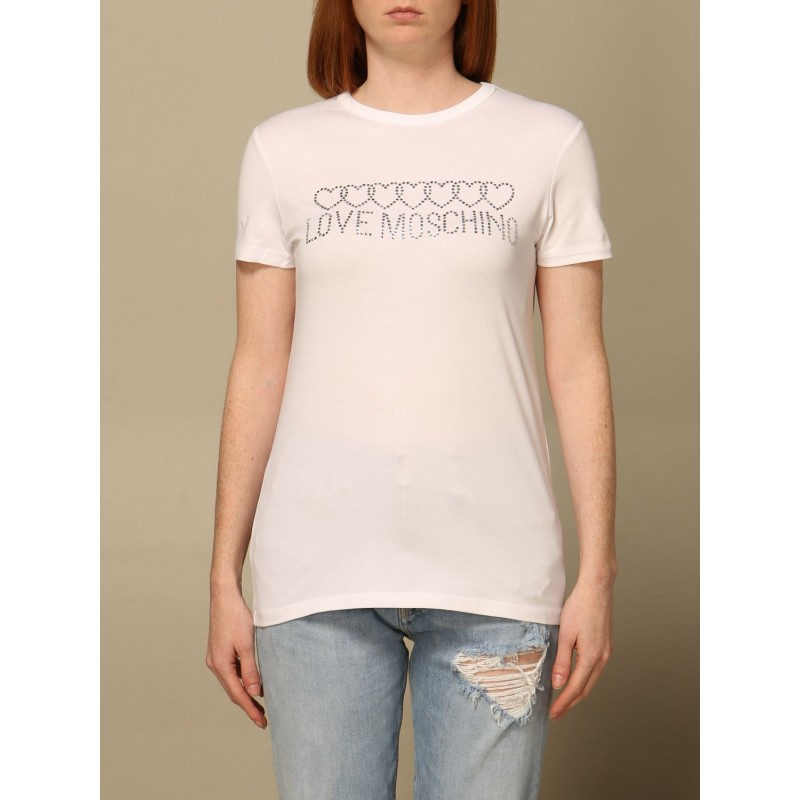 LOVE MOSCHINO - T-shirt with rhinestone logo - White