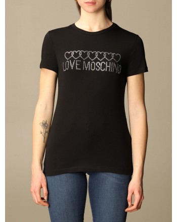 LOVE MOSCHINO - T-shirt with rhinestone logo - Black
