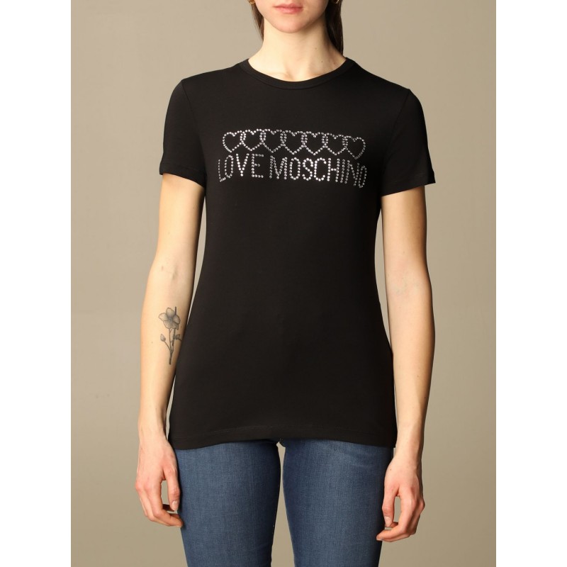 LOVE MOSCHINO - T-shirt  con logo di strass - Nero