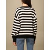 LOVE MOSCHINO - Cotton crewneck sweater with striped logo - Black