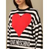 LOVE MOSCHINO - Cotton crewneck sweater with striped logo - Black