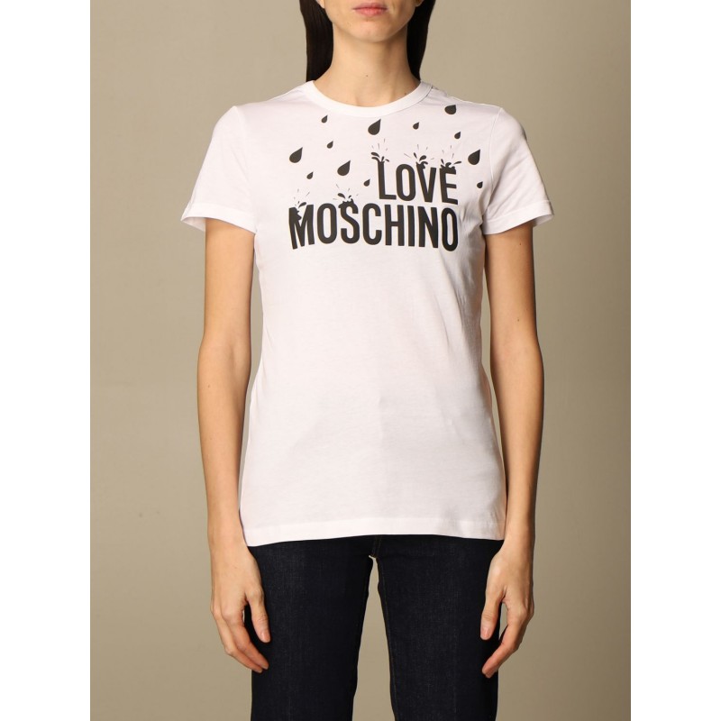 LOVE MOSCHINO - T-shirt stampa  ALL OVER DROPS - Bianco