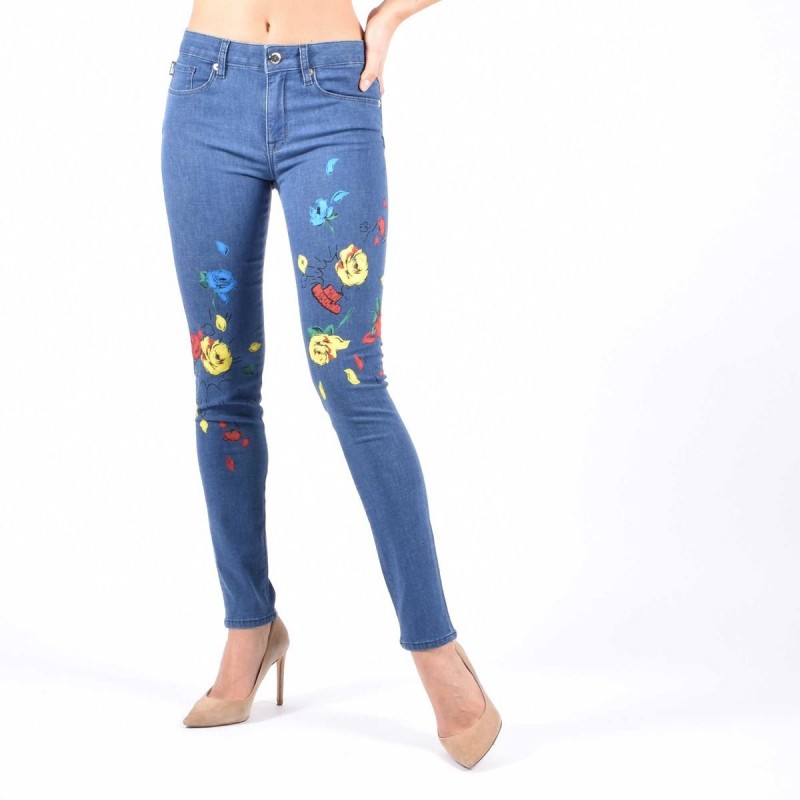 LOVE MOSCHINO - Floral print jeans Medium Denim - Print