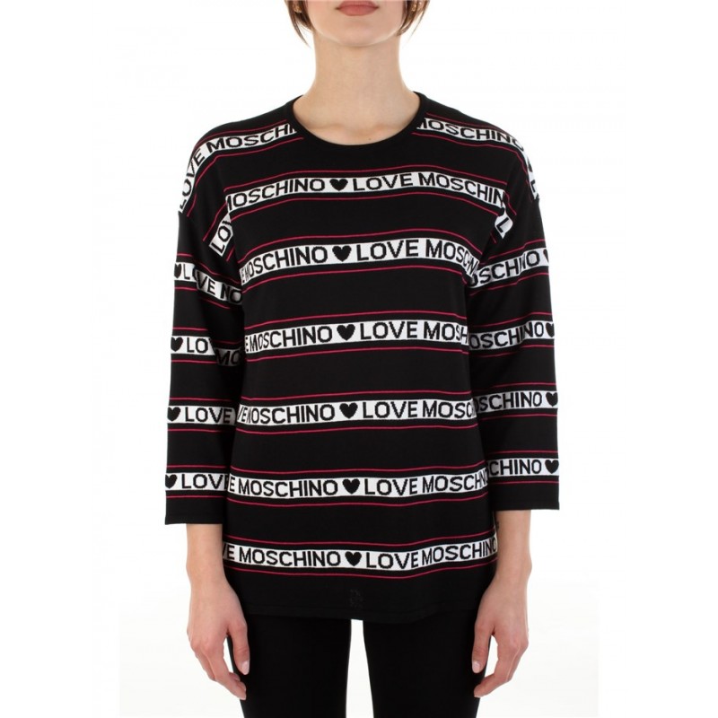 LOVE MOSCHINO - Striped patterned sweater with 3/4 sleeves - Black