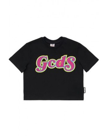 GCDS Mini - T-shirt cropped con stampa - Nero