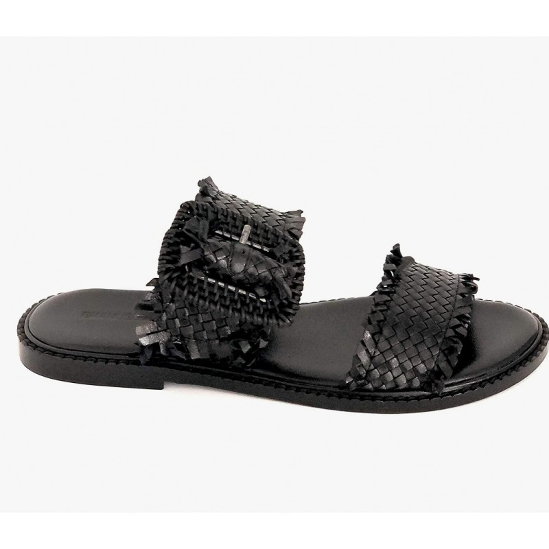 EMANUELLE VEE - Leather Double Straps Sandals - Black