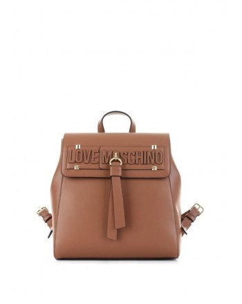 LOVE MOSCHINO - Backpack in hammered eco-leather with flap - Leather