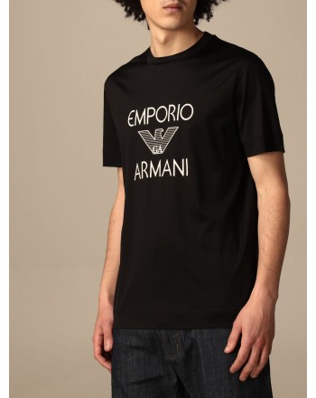 EMPORIO ARMANI - Cotton T-shirt with 3K1TAF logo - Black