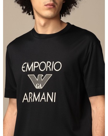 EMPORIO ARMANI - Cotton T-shirt with 3K1TAF logo - Navy Blue -