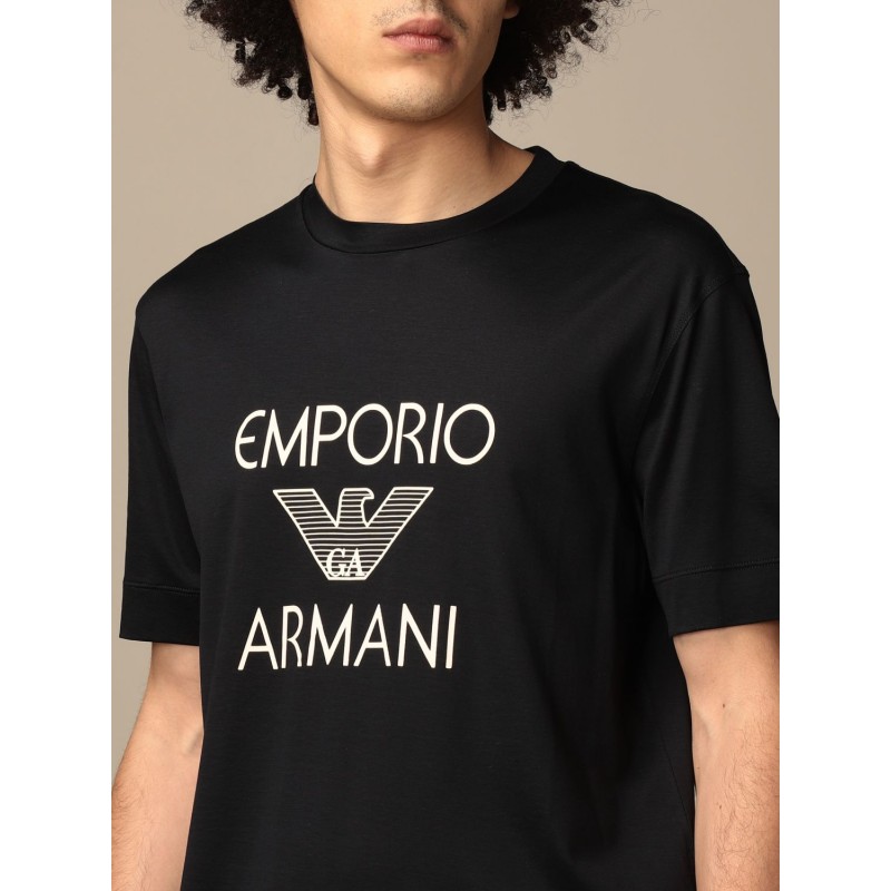 EMPORIO ARMANI - Cotton T-shirt with 3K1TAF logo - Navy Blue -