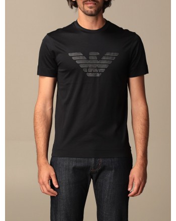 EMPORIO ARMANI - Cotton T-shirt with rubberized logo 3K1TAG - Navy -