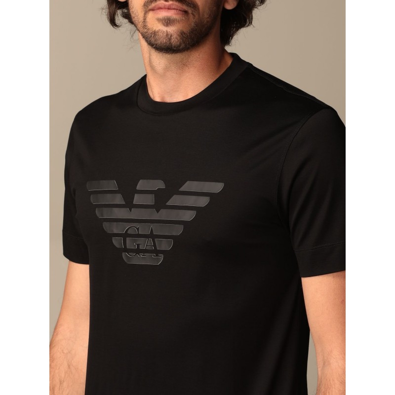 EMPORIO ARMANI - Cotton T-shirt with rubberized logo 3K1TAG - Nero -