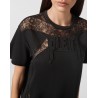 PHILIPP PLEIN - Lace T-shirt dress with lace inserts WTG0361 - Black