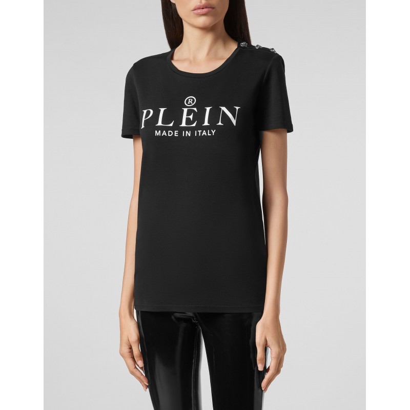 PHILIPP PLEIN - Crewneck T-Shirt with Iconic PLEIN WTK2185- Black