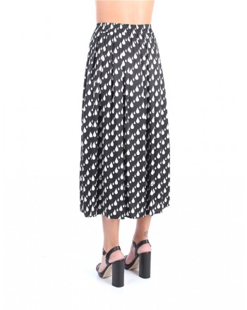 LOVE MOSCHINO- Pleated Midi Skirt All Over Drops Print - WHITE / BLACK